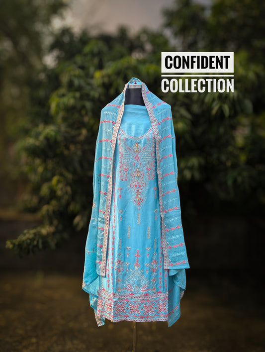 🩵 Pastel Firoza Three Pieces– Luxury Edition