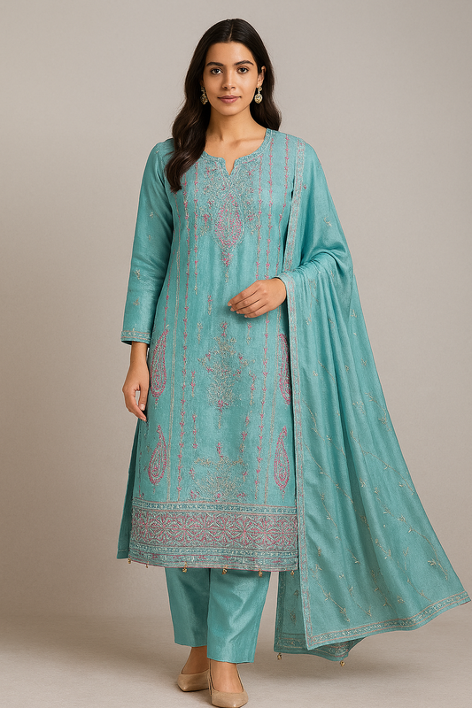 🩵 Pastel Firoza Three Pieces– Luxury Edition